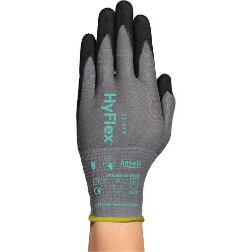 Gants r&eacute;sistants &agrave; la coupe HYFLEX 11-574, Taille 5/2T-petit, Calibre 21, Rev&ecirc;tement Mousse de nitrile, Enveloppe en Intercept, ASTM ANSI niveau A4/EN 388 niveau D TGS INDUSTRIEL