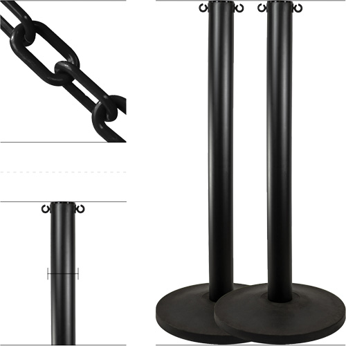 Industrial Stanchion Kit with Plastic Chain, 37" High, Black TGS INDUSTRIEL