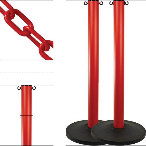 Industrial Stanchion Kit with Plastic Chain, 37" High, Red TGS INDUSTRIEL