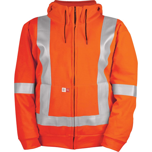 Chandail haute visibilit&eacute; &agrave; fermeture &eacute;clair sur le devant, r&eacute;sistant au vent, avec capuchon amovible, Hommes, 2T-Grand, Orange haute visibilit&eacute;, 27,7 cal/cm² TGS INDUSTRIEL