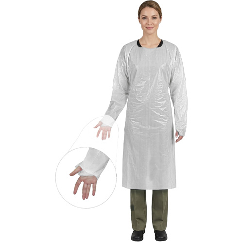 Blouse CoverMe avec passe-pouces, Taille unique, Blanc, Poly&eacute;thyl&egrave;ne TGS INDUSTRIEL