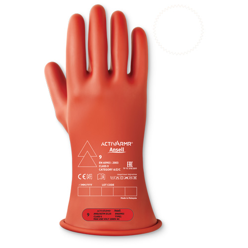 ActivArmr&reg; Electrical Insulating Class 0 Gloves, 7, 11" L, Level 1, ASTM D120/ATSM F2675:2021/IEC 614821-2:2014 TGS INDUSTRIEL