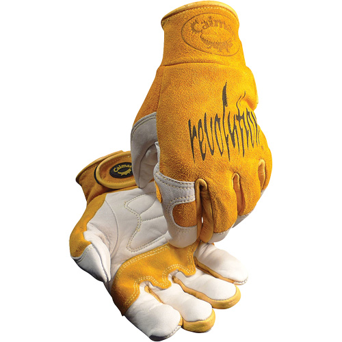 Gants de soudeur TIG/MIG de premi&egrave;re qualit&eacute; Caiman avec fermeture &agrave; boucles & crochets, Cuir de vache refendu, Taille T-Grand TGS INDUSTRIEL