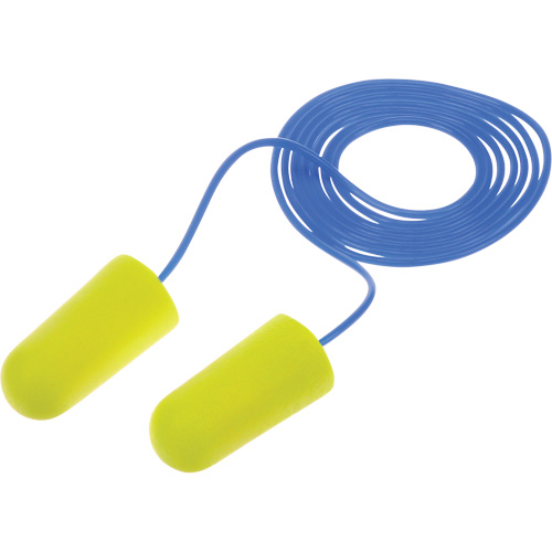 Bouchons d'oreilles n&eacute;on jaune E-A-Rsoft, Vrac - Sac en poly, Avec cordon TGS INDUSTRIEL