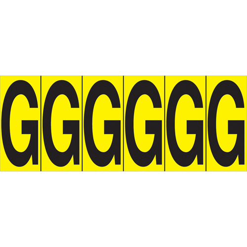 Rep&egrave;res adh&eacute;sifs &agrave; lettres individuelles, G, 2-15/16" h, Noir sur jaune TGS INDUSTRIEL