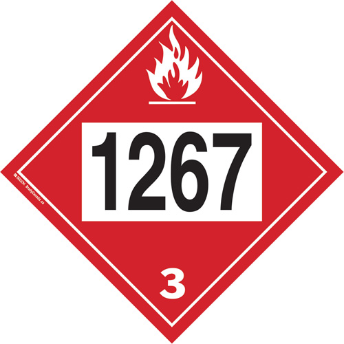 Plaque-&eacute;tiquette TMD 1267 pour liquide inflammable p&eacute;trole brut, Vinyle adh&eacute;sif TGS INDUSTRIEL