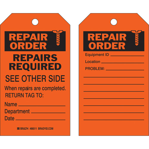 &eacute;tiquette pour les r&eacute;parations de s&eacute;curit&eacute;, Polyester, 4" la x 7" h, Anglais TGS INDUSTRIEL
