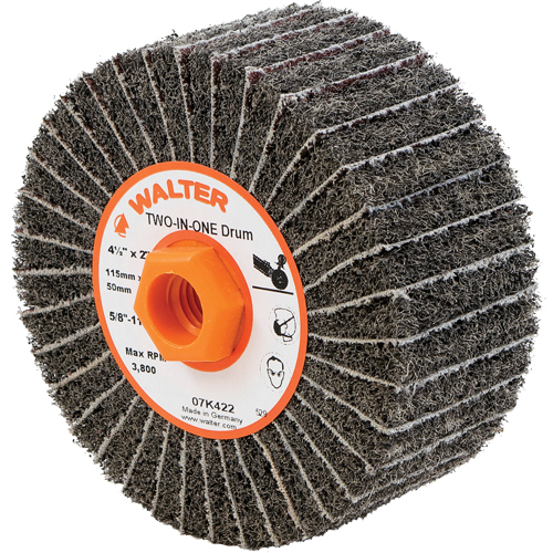 Tambours de finition Two-In-One, 4-1/2" dia. x 2" la, Arbre 5/8"-11, Oxyde d'aluminium TGS INDUSTRIEL