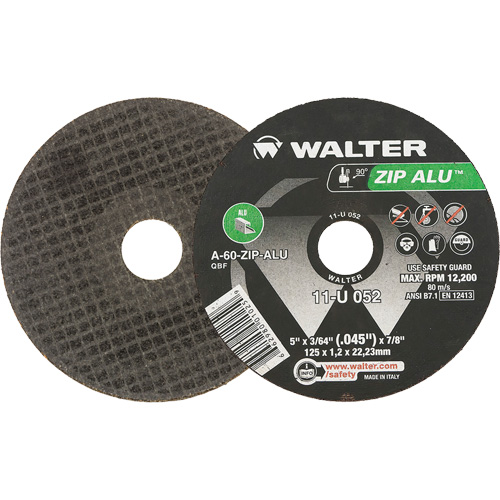 Zip Alu Cut-Off Wheel, 5" x 3/64", 7/8" Arbor, Type 1, Aluminum Oxide, 12200 RPM TGS INDUSTRIEL