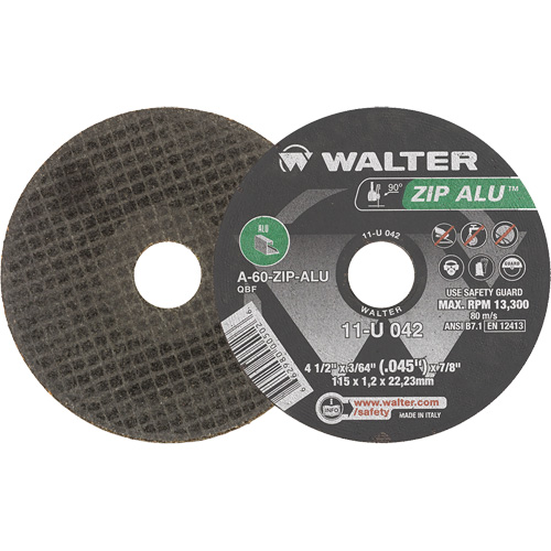 Meule &agrave; tronçonner Zip Alu, 4-1/2" x 3/64", Arbre de 7/8", Type 1, Oxyde d'aluminium, 13 300 Tr/min TGS INDUSTRIEL