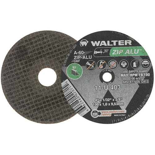 ZIP ALU Cutting Wheel, 4" x 1/32", 3/8" Arbor, Type 1, Aluminum Oxide, 19100 RPM TGS INDUSTRIEL