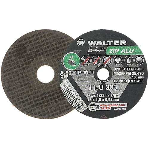 ZIP ALU Cutting Wheel, 3" x 1/32", 3/8" Arbor, Type 1, Aluminum Oxide, 25470 RPM TGS INDUSTRIEL