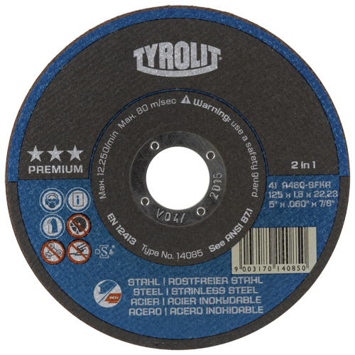 Cutting Disc, 5" x 1/16", 7/8" Arbor, Type 27, Aluminum Oxide, 12250 RPM TGS INDUSTRIEL