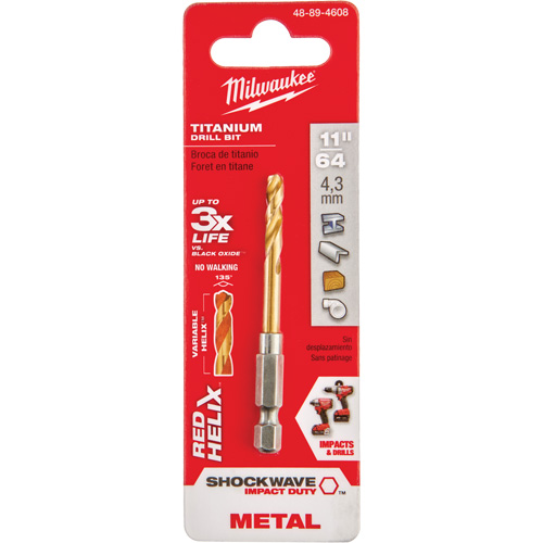 Shockwave Drill Bit, 11/64", Titanium, 1-3/32" Flute, 135° Point TGS INDUSTRIEL