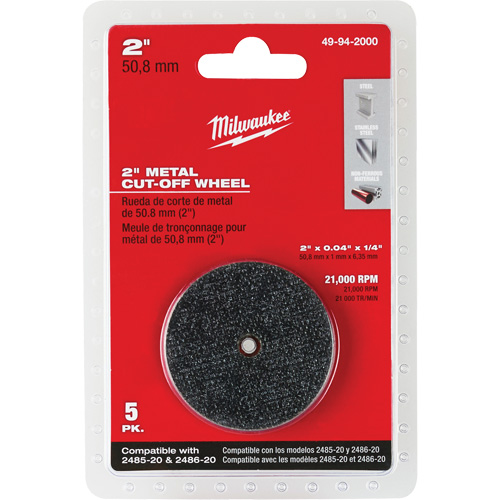 Disque &agrave; tronçonner pour meuleuse &agrave; angle droit M12 Fuel, 2" x 0,04", Arbre de 1/4", Type 1, Oxyde d'aluminium, 21000 Tr/min TGS INDUSTRIEL