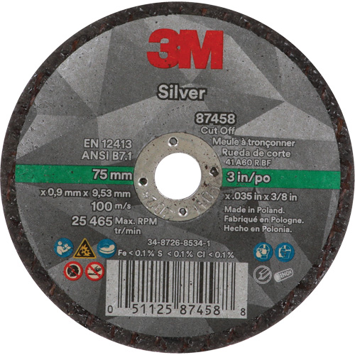 Meule &agrave; tronçonner Silver, 3" x 0,04", Arbre de 3/8"-24, Type 1, C&eacute;ramique, 25645 Tr/min TGS INDUSTRIEL