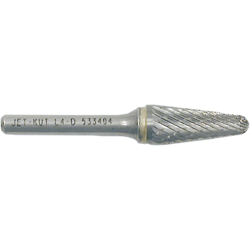 L4-D JET-KUT&reg; Taper Shape Burr with Radius End, 1/4" Dia., 1/4" Shank, 1-1/8" Depth of Cut TGS INDUSTRIEL