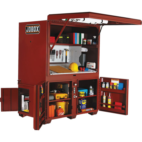 Coffre de chantier et surface de travail sur le terrain, 63" la x 42" p x 80" h, Acier, Rouge TGS INDUSTRIEL