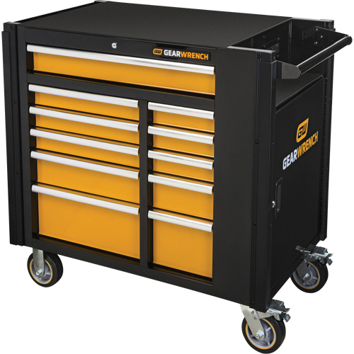 Chariot &agrave; outils &eacute;lectrique, 11 tiroirs, 42-1/2" la x 24-7/16" p x 41" h, Noir/Orange TGS INDUSTRIEL