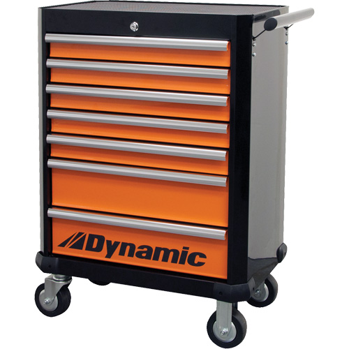 Roller Cabinet, 7 Drawers, 28" W x 18" D x 40" H, Black/Orange TGS INDUSTRIEL