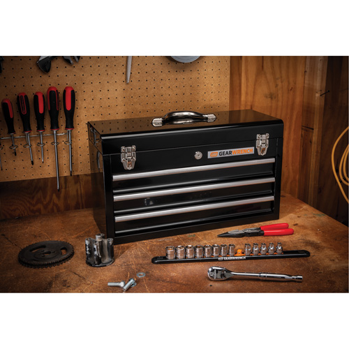Boîte &agrave; outils portative, 20" la, 3 tiroirs, Noir TGS INDUSTRIEL