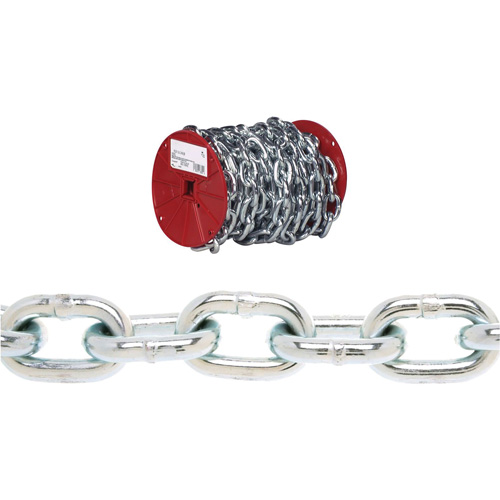 Campbell&reg; Proof Coil Chain, Low Carbon Steel, 3/16" x 100' (30.4 m) L, Grade 30, 800 lbs. (0.4 tons) Load Capacity TGS INDUSTRIEL