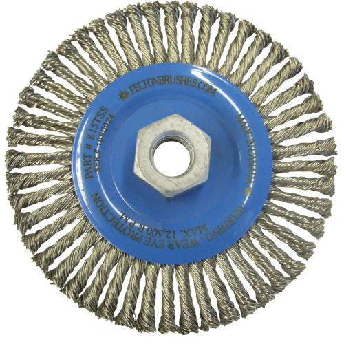 Brosses m&eacute;talliques &agrave; touret, Dia. 5-7/8", Fils 0,02", Arbre 5/8"-11, Acier inoxydable TGS INDUSTRIEL