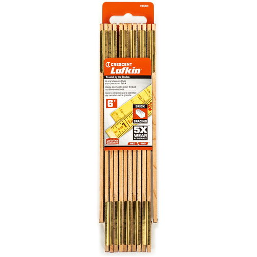 Red End&reg; Oversized Brick Mason Rule, 6' L, Wood, 1/16" Graduations TGS INDUSTRIEL