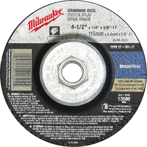 Meule, 4-1/2" x 1/8", Arbre 5/8"-11, Oxyde d'aluminium, Type 27 TGS INDUSTRIEL