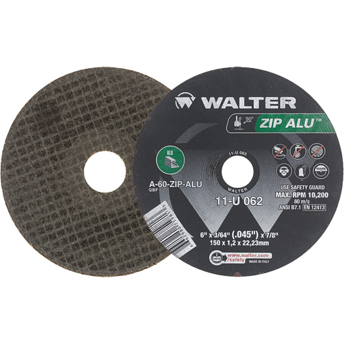 Zip Alu Cut-Off Wheel, 6" x 3/64", 7/8" Arbor, Type 1, Aluminum Oxide, 10200 RPM TGS INDUSTRIEL