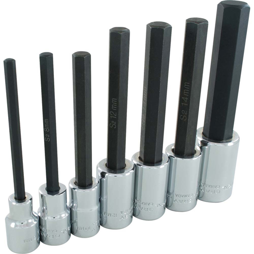 Jeu de douilles &agrave; t&ecirc;te hexagonale tr&egrave;s longues, Hexagonale, Prise 1/2", 7 mrcx TGS INDUSTRIEL