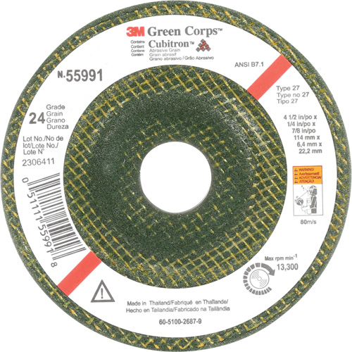 Meule &agrave; moyeu d&eacute;port&eacute; Green Corps, 4-1/2" x 1/4", Arbre 7/8", C&eacute;ramique, Type 27 TGS INDUSTRIEL