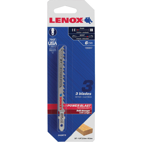 Lame de scie sauteuse pour coupe nette, Bim&eacute;tal, Tige en T, 4" lo, 6 dents par pouce TGS INDUSTRIEL