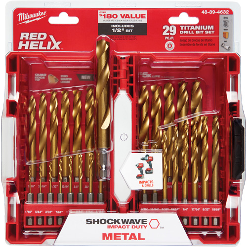Shockwave Red Helix Drill Bit Set, 29 Pieces, Titanium TGS INDUSTRIEL