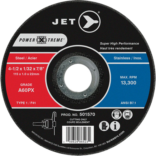 Meule &agrave; tronçonner Power-Xtreme A60PX, 4-1/2" x 1/32", Arbre de 7/8", Type 1, 13 300 Tr/min TGS INDUSTRIEL