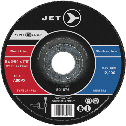 A60PX Power-Xtreme Cut-Off Wheel, 5" x 3/64", 7/8" Arbor, Type 27, 12200 RPM TGS INDUSTRIEL