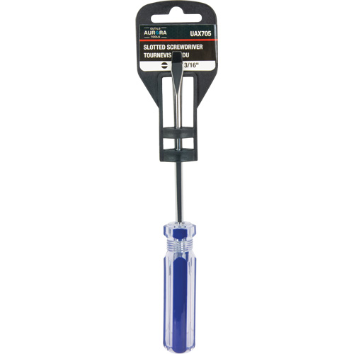 Tournevis &agrave; fente bleu transparent avec bandes, Tige de 3/16", Ronde, Prise en Plastique TGS INDUSTRIEL