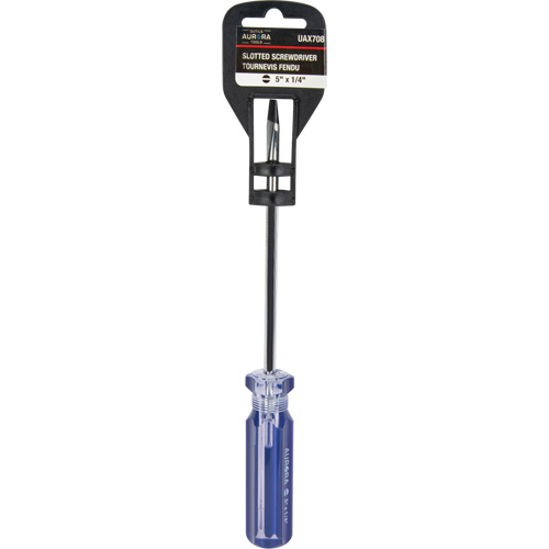 Tournevis &agrave; fente bleu transparent avec bandes, Tige de 1/4", Ronde, Prise en Plastique TGS INDUSTRIEL