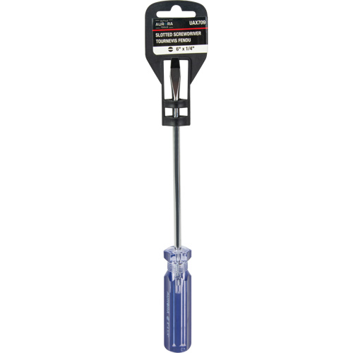Tournevis &agrave; fente bleu transparent avec bandes, Tige de 1/4", Ronde, Prise en Plastique TGS INDUSTRIEL