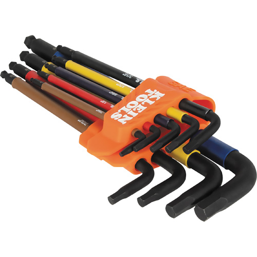 Jeu de cl&eacute; hex de style L extra longues et chromocod&eacute;es avec support, 9 mcx, Imp&eacute;rial TGS INDUSTRIEL