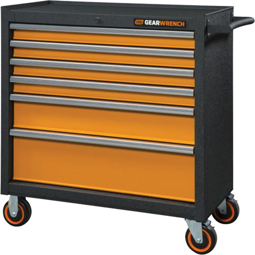 Armoire roulante pour outils s&eacute;rie GSX, 6 tiroirs, 36" la x 18-1/5" p x 37-2/5" h, Noir/Orange TGS INDUSTRIEL
