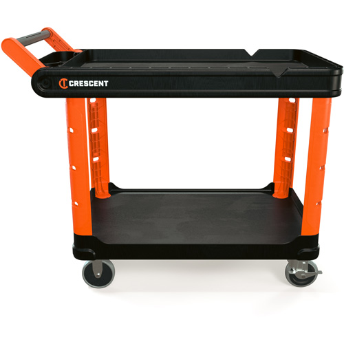 Chariot utilitaire industriel &agrave; 2 tablettes RAILWORKS avec roulettes dures de 5", 47" lo x 24-1/2" la x 34" h, Noir/Orange TGS INDUSTRIEL