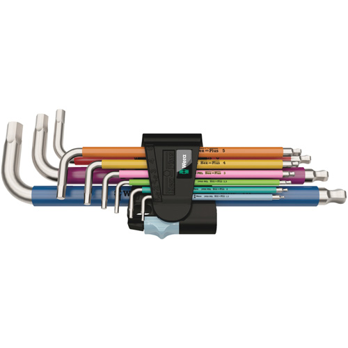Jeu de cl&eacute;s m&acirc;les 3950/9 Hex-Plus multicolores, 9 mcx, M&eacute;trique TGS INDUSTRIEL
