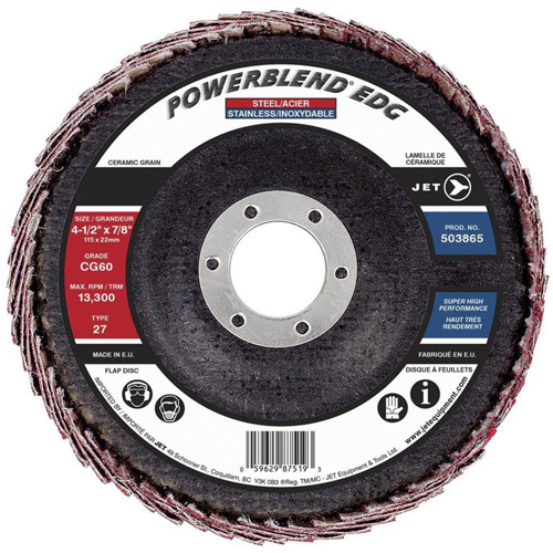 POWERBLEND EDG Flap Disc, 4-1/2" x 7/8", Type 27, CG60 Grit, Ceramic TGS INDUSTRIEL