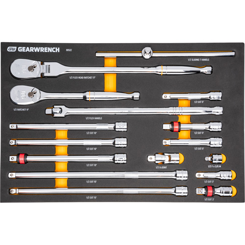 Ensemble d'outils &agrave; cliquet et d'entraînement 1/2" &agrave; 90 dents avec plateau de rangement en mousse TGS INDUSTRIEL