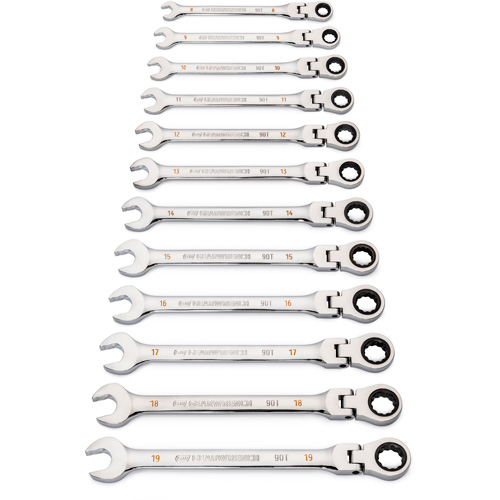 90-Tooth 12 Point Wrench Set, Flex Head/Ratcheting Combination, 12 Pieces, Metric TGS INDUSTRIEL