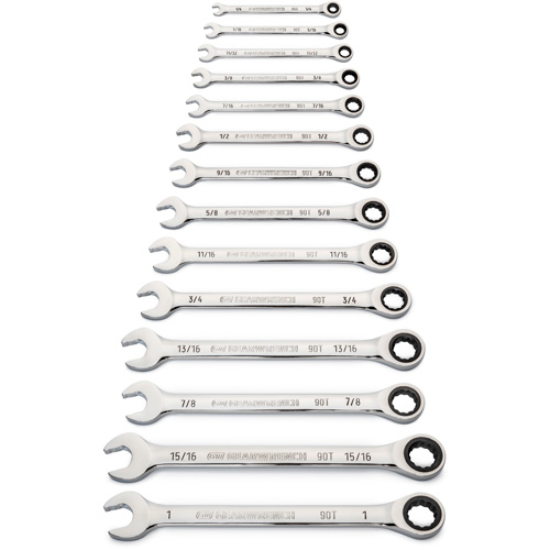 90-Tooth 12 Point SAE Wrench Set, Ratcheting Combination, 14 Pieces, Imperial TGS INDUSTRIEL