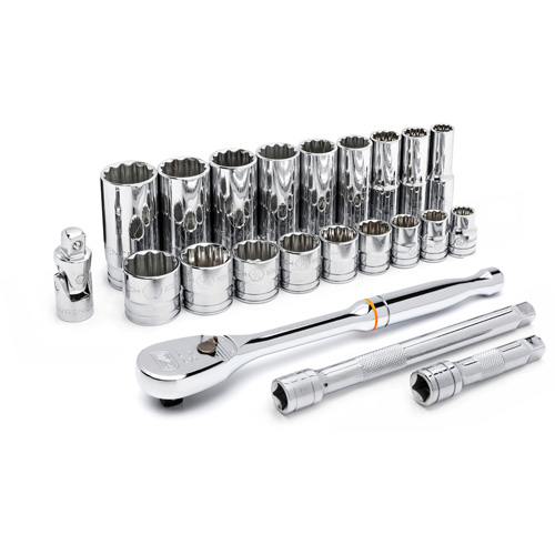 12 Point SAE Mechanics Tool Set, 22 Pcs, 3/8" Drive Size, Deep TGS INDUSTRIEL