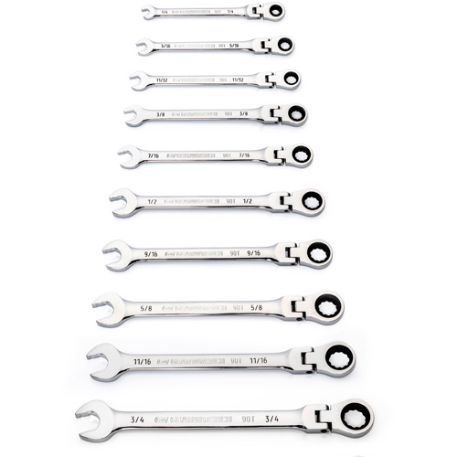 90-Tooth 12 Point SAE Wrench Set, Flex Head/Ratcheting Combination, 10 Pieces, Imperial TGS INDUSTRIEL