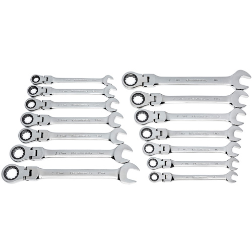 72-Tooth 12 Point Wrench Set, Flex Head/Ratcheting Combination, 14 Pieces, Imperial and Metric TGS INDUSTRIEL